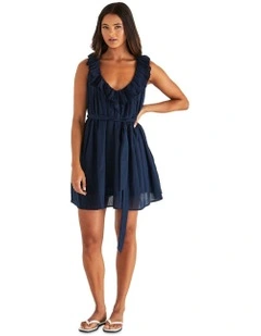 Belen Ruffled Neck Mini Dress in Navy