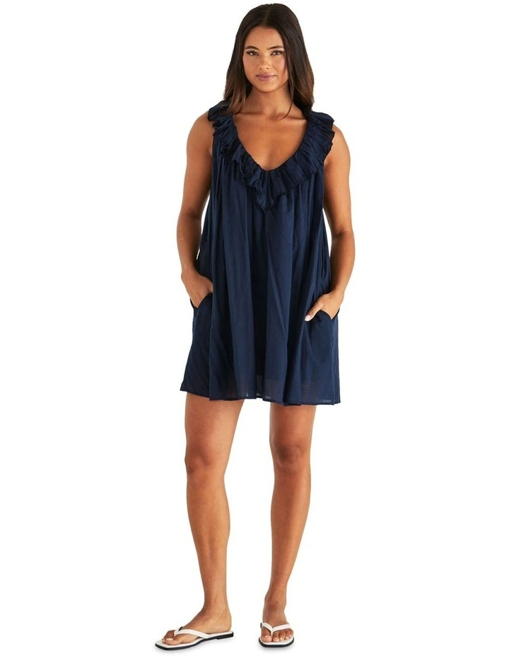 Belen Ruffled Neck Mini Dress in Navy image 4