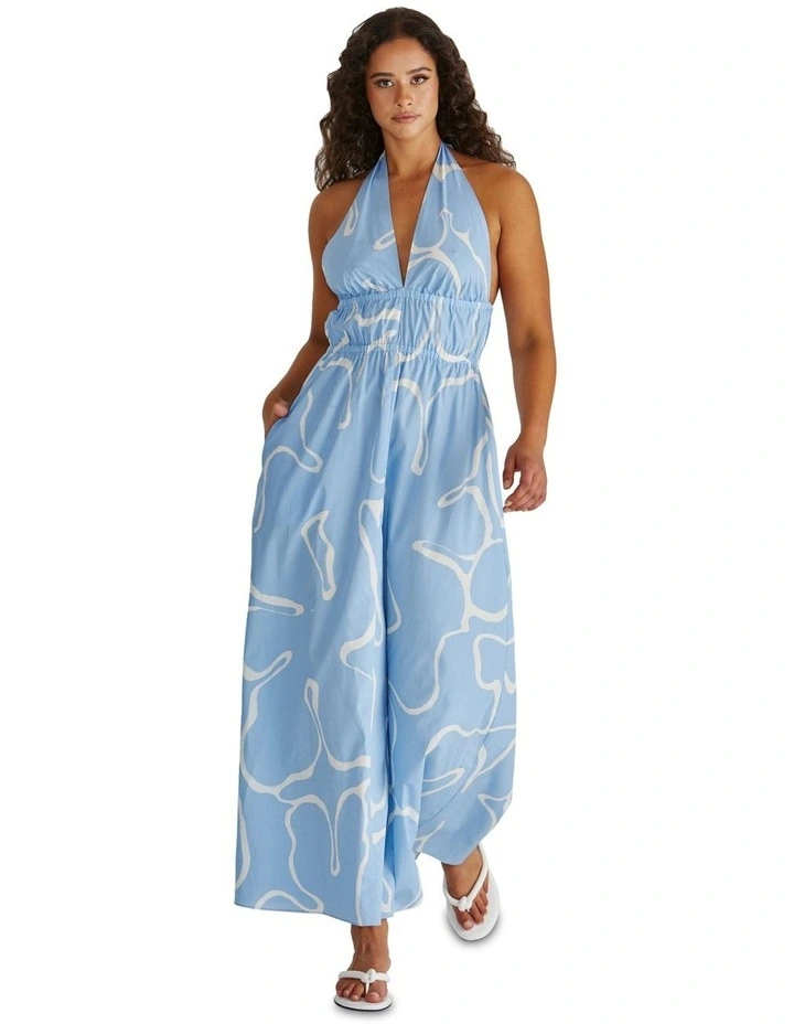 Tilda Backless Plunge Dress in Blue image 1