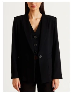 Urban Tailoring Crepe Blazer with Shawl Lapel in Black