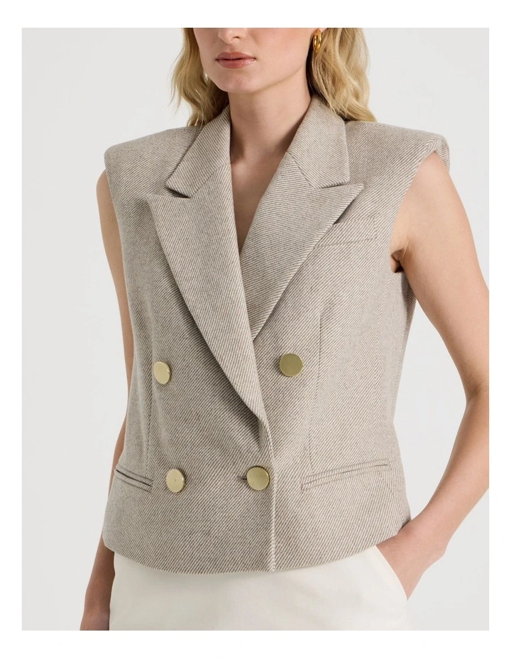 Urban Tailoring Twill Double Breasted Vest in Brown BASS/ISO image 3