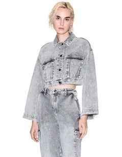 Cropped Jacket in Grey Denim