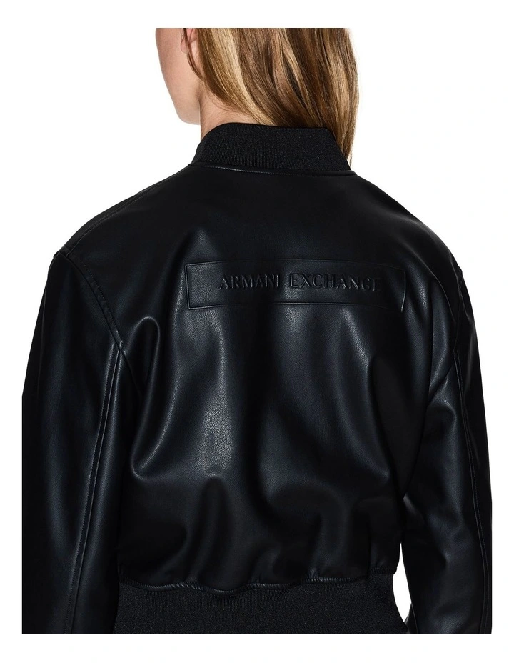 Essential Leather Bomber Jacket in Black image 3