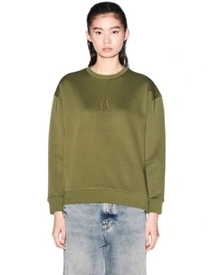 Icon Embroidered Logo Sweatshirt in Khaki