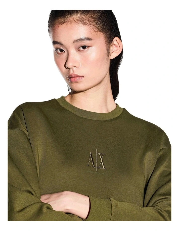 Icon Embroidered Logo Sweatshirt in Khaki image 3