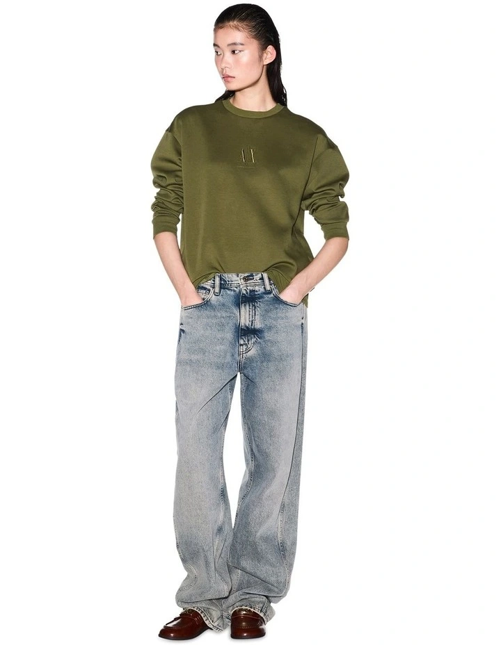 Icon Embroidered Logo Sweatshirt in Khaki image 4