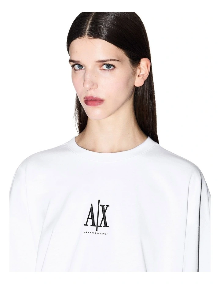 Icon Embroidered Logo Boxy T-Shirt in White image 3