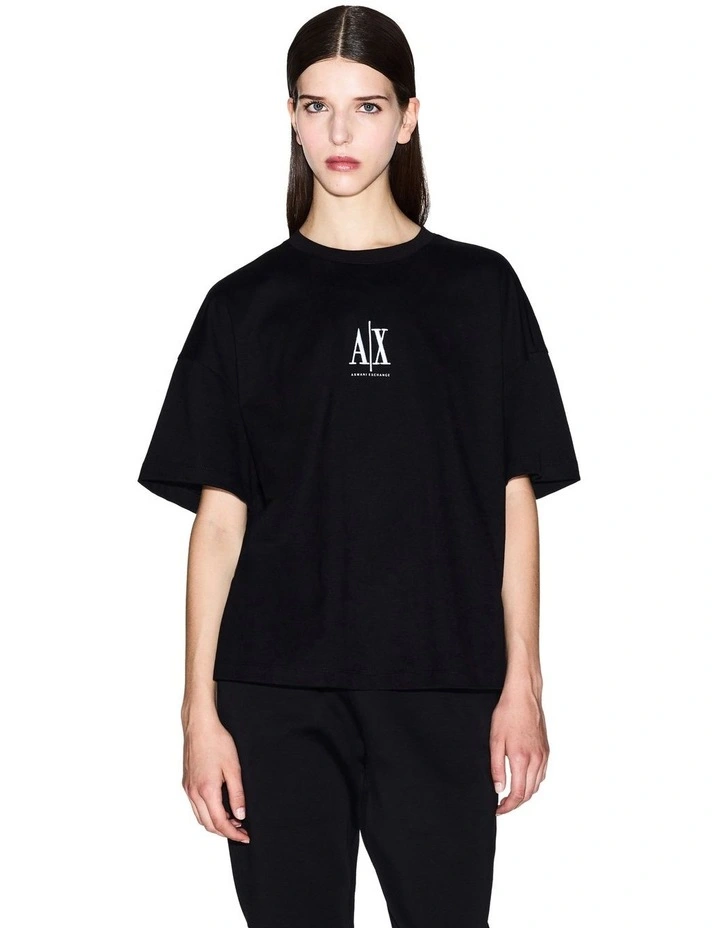 Icon Embroidered Logo Boxy T-Shirt in Black image 1