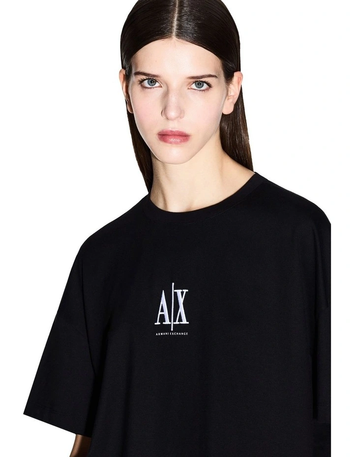 Icon Embroidered Logo Boxy T-Shirt in Black image 3