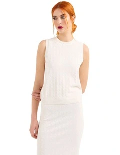 Essential Knit Logo Tank Top in White