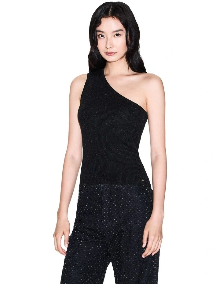 Salin De Giraud Ribbed Knit One Shoulder Top in Black image 1