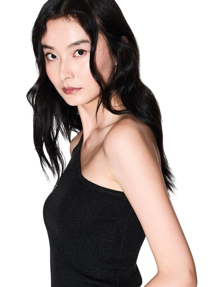 Salin De Giraud Ribbed Knit One Shoulder Top in Black image 3