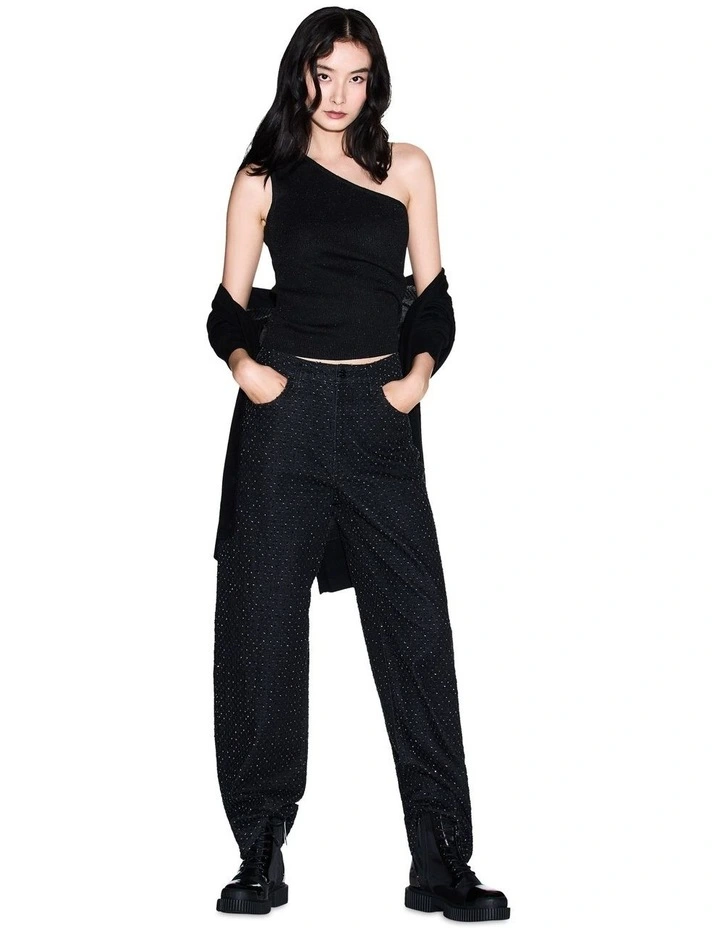 Salin De Giraud Ribbed Knit One Shoulder Top in Black image 4