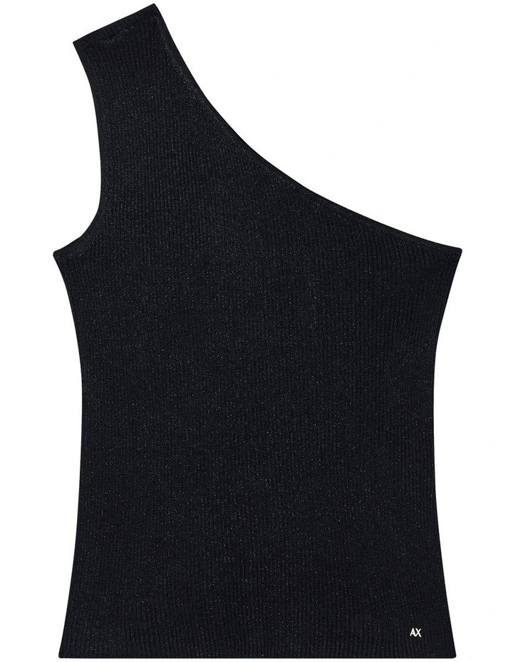 Salin De Giraud Ribbed Knit One Shoulder Top in Black image 5