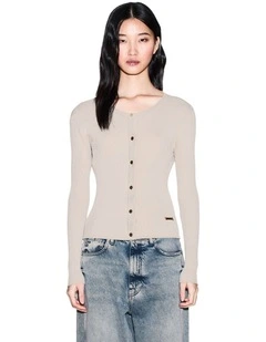 Salt Lake Fitted Knit Cardigan in Tan
