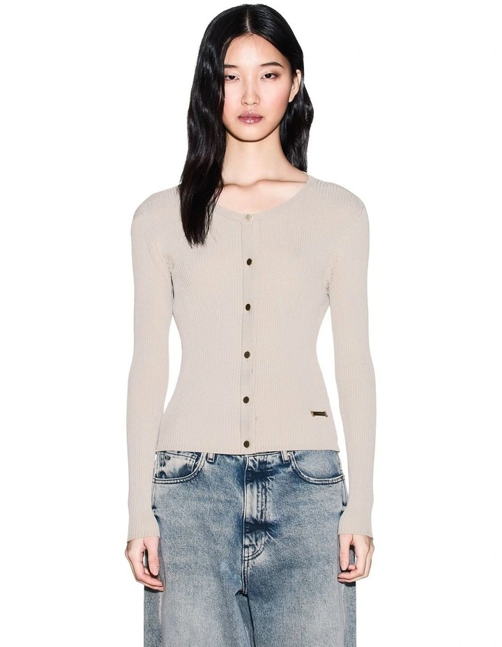 Salt Lake Fitted Knit Cardigan in Tan image 1