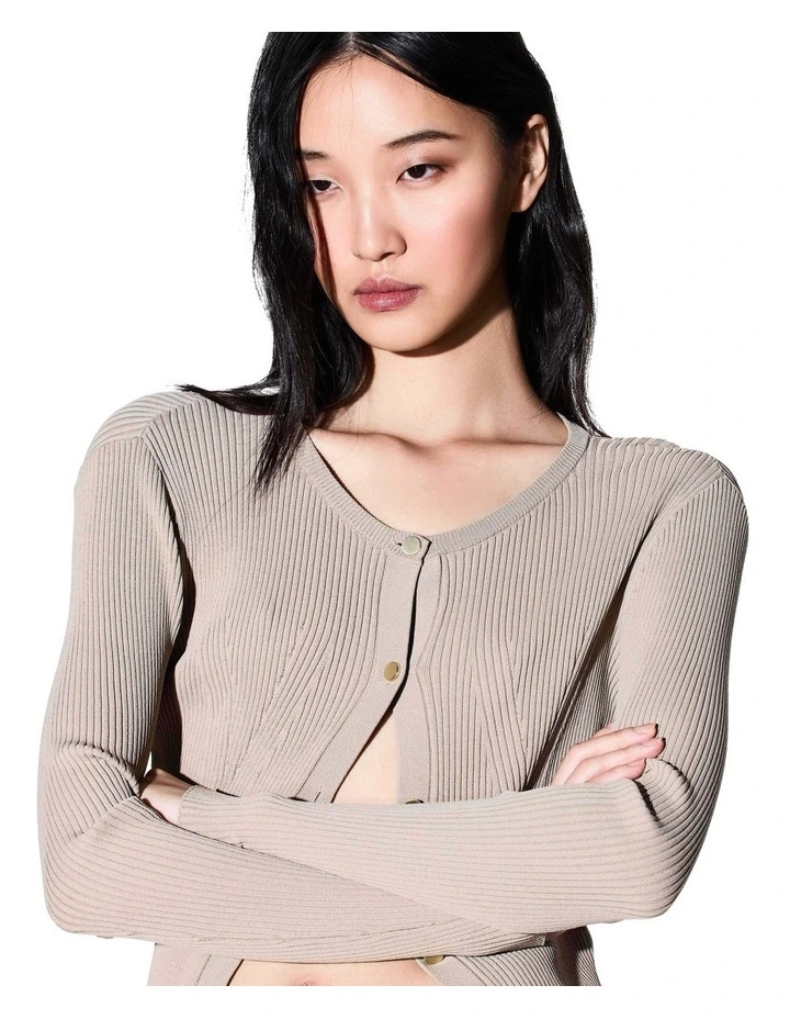 Salt Lake Fitted Knit Cardigan in Tan image 4