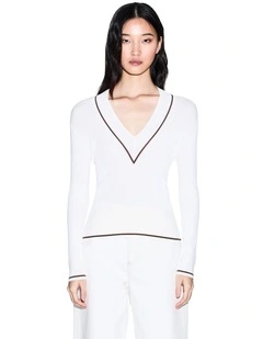 Salt Lake V Neck Knit Jumper in Ecru