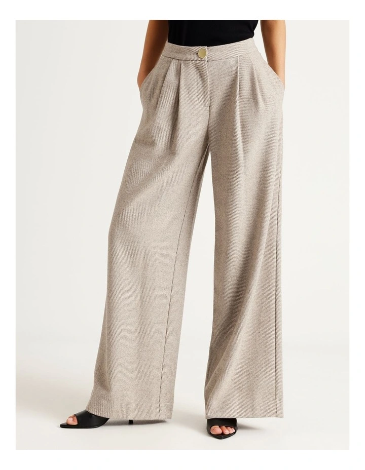 Urban Tailoring Twill Hi Rise Pleated Trouser in Cream image 1