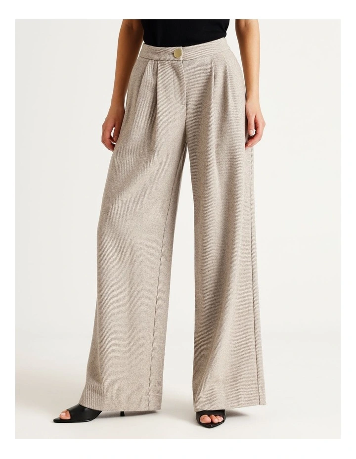 Urban Tailoring Twill Hi Rise Pleated Trouser in Cream image 3