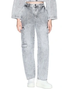 Cargo Style Trouser in Grey Denim
