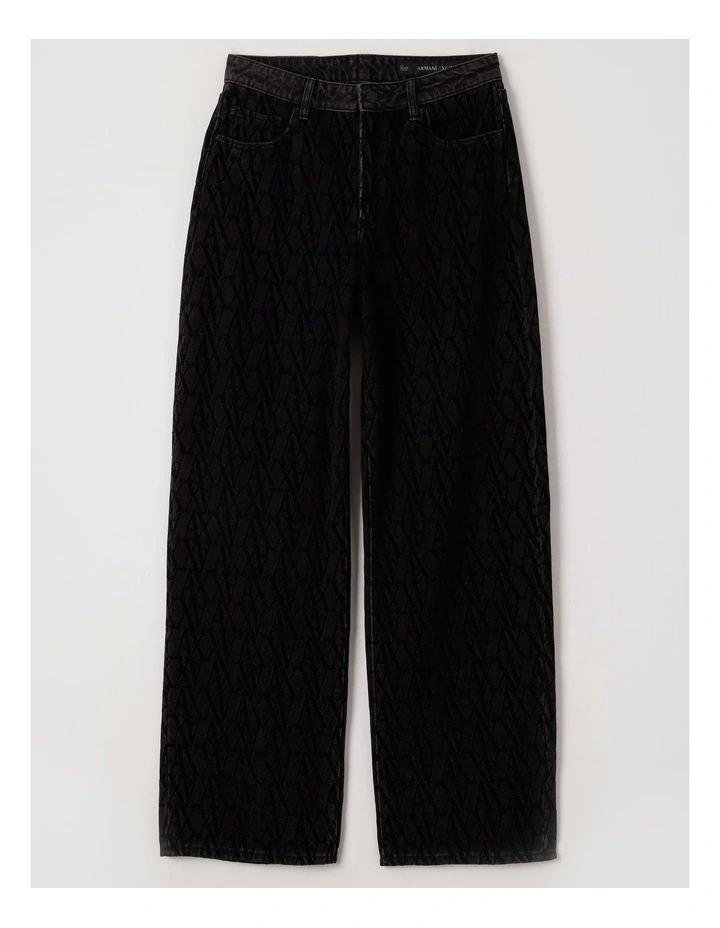 Hi-Rise Relaxed Fit Jacquard Logo Denim in Black image 1