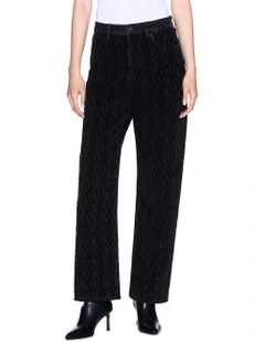 Hi-Rise Relaxed Fit Jacquard Logo Denim in Black