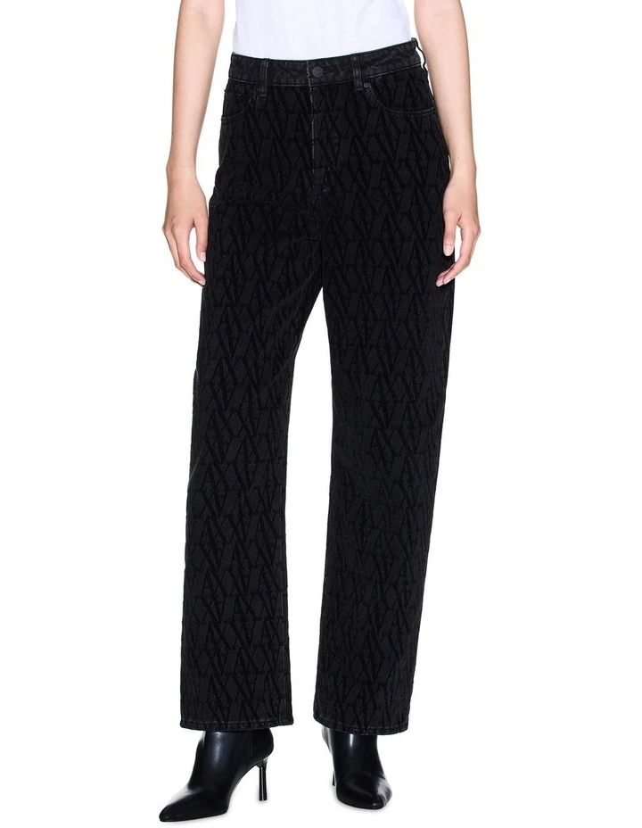 Hi-Rise Relaxed Fit Jacquard Logo Denim in Black image 1