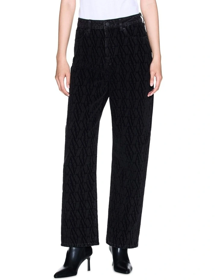 Hi-Rise Relaxed Fit Jacquard Logo Denim in Black image 1