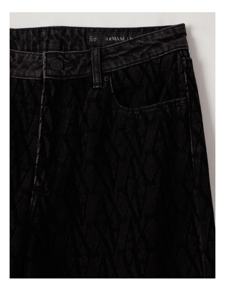 Hi-Rise Relaxed Fit Jacquard Logo Denim in Black image 2
