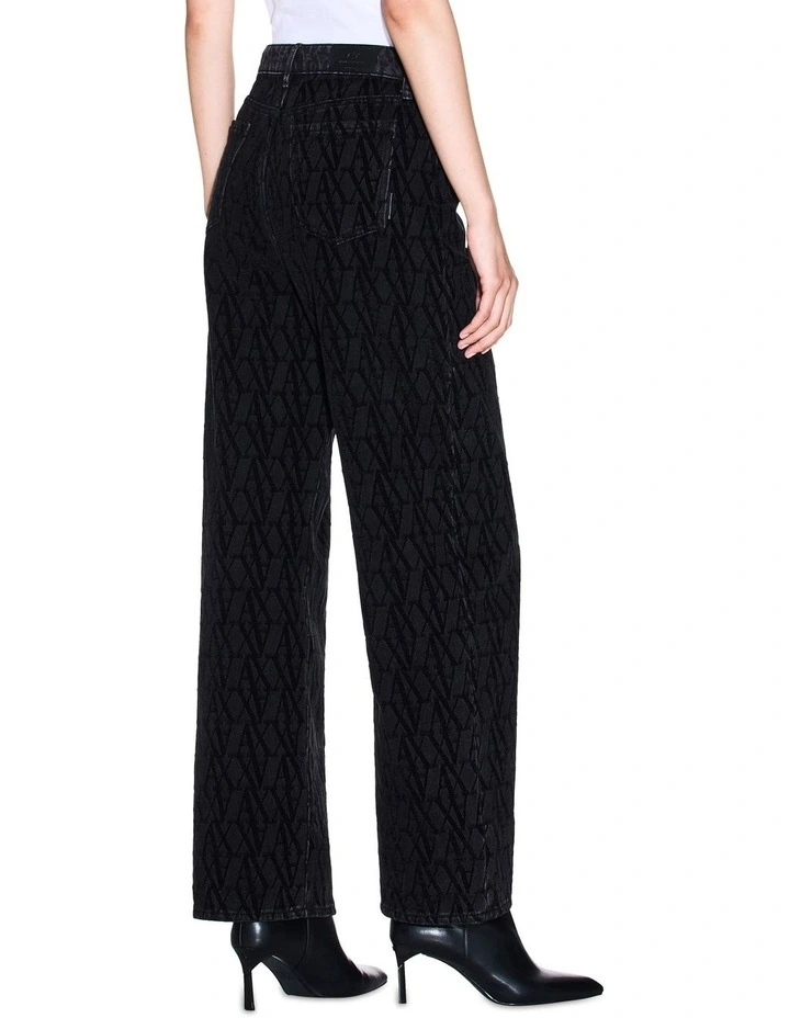 Hi-Rise Relaxed Fit Jacquard Logo Denim in Black image 2