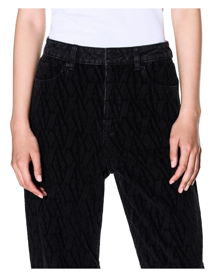 Hi-Rise Relaxed Fit Jacquard Logo Denim in Black image 3