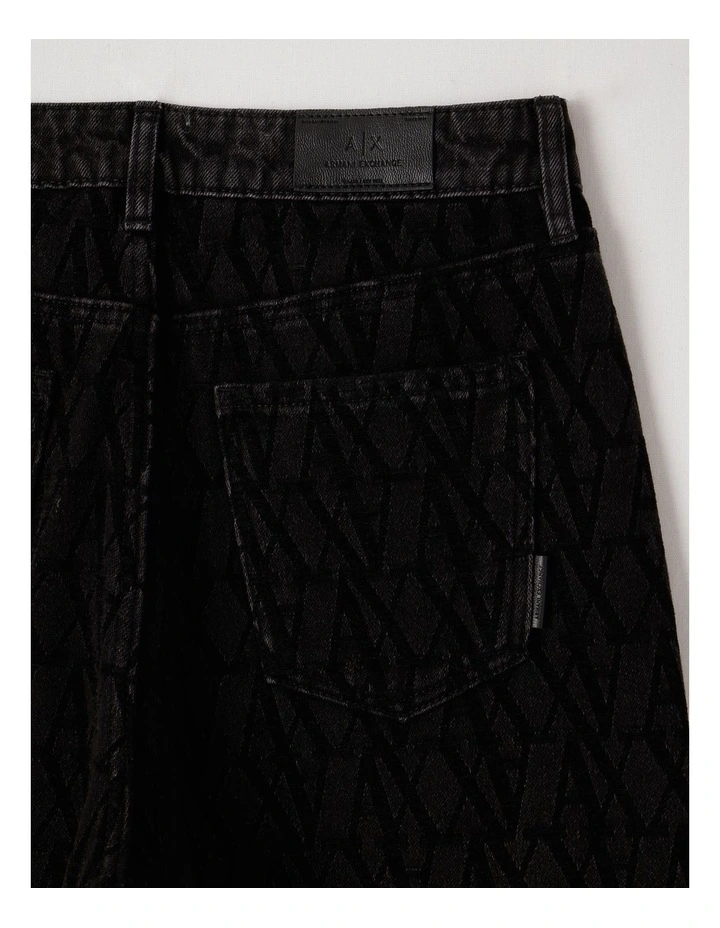Hi-Rise Relaxed Fit Jacquard Logo Denim in Black image 4