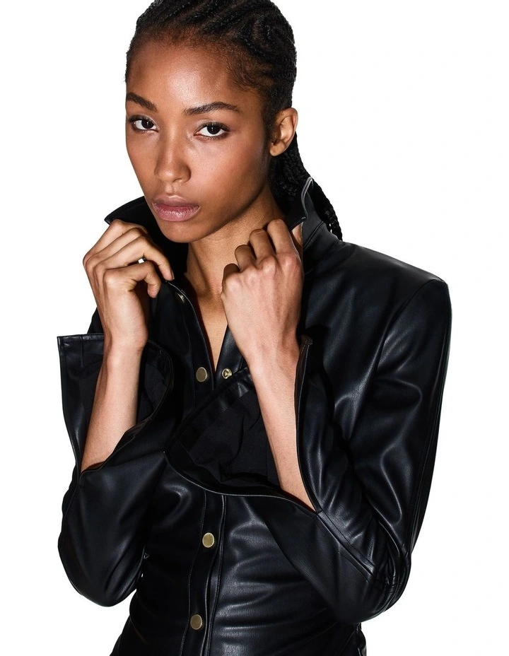 Leather Long Sleeve Dress in Black image 3