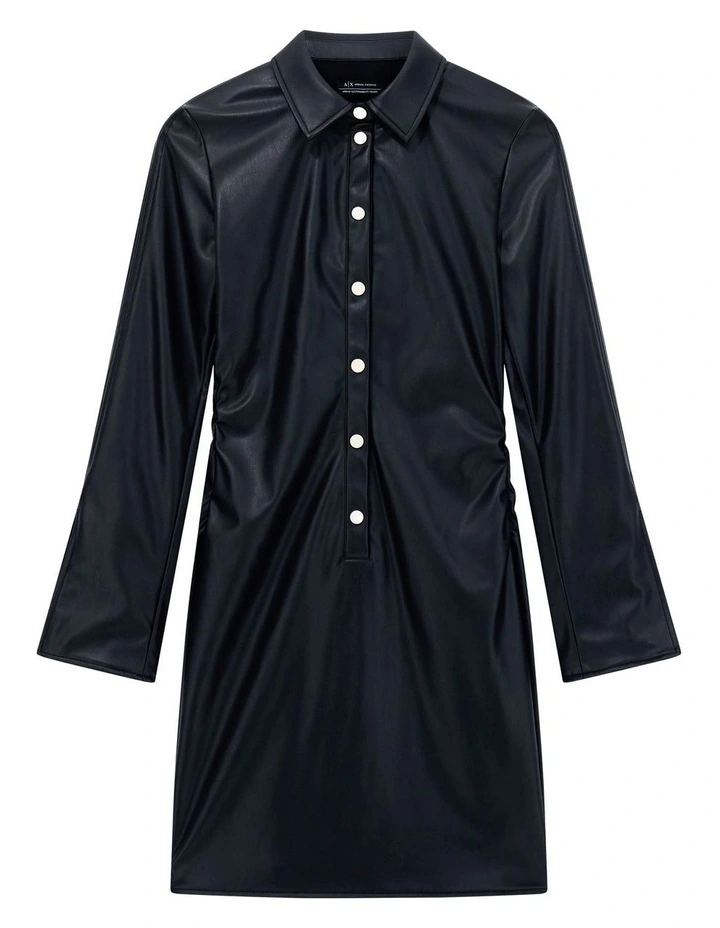 Leather Long Sleeve Dress in Black image 4