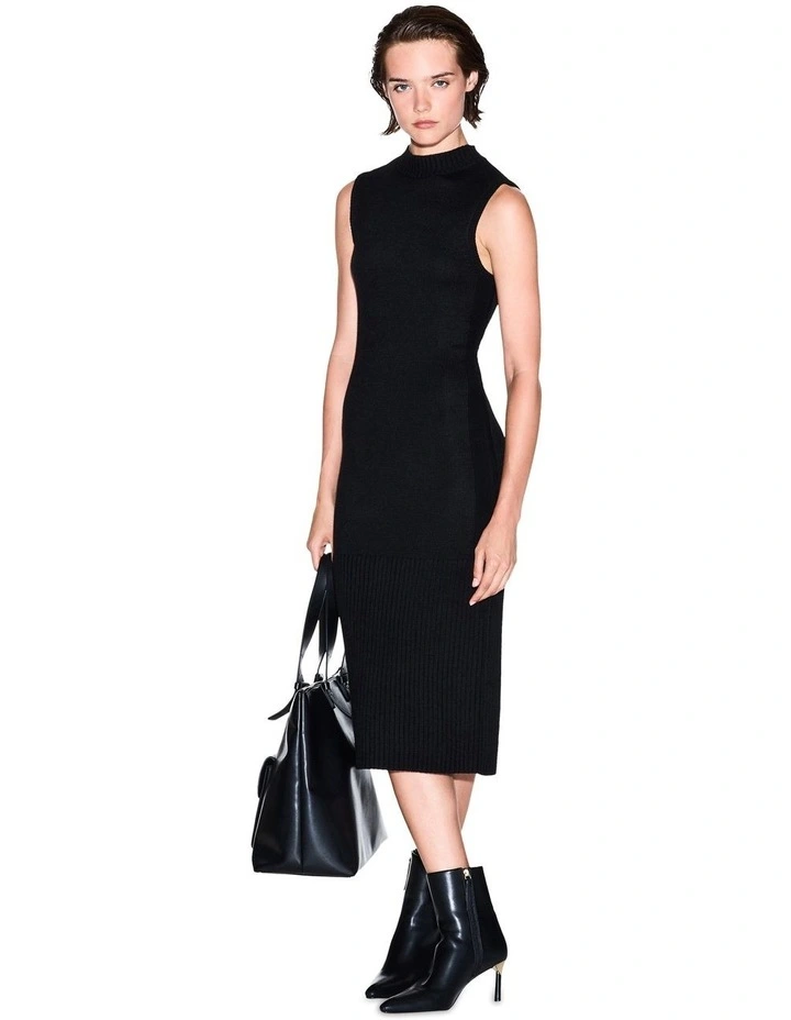 Fitted Midi Dress in Black image 1