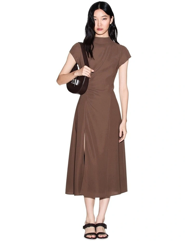 Salt Lake Short Sleeve Midi Dress in Brown image 1