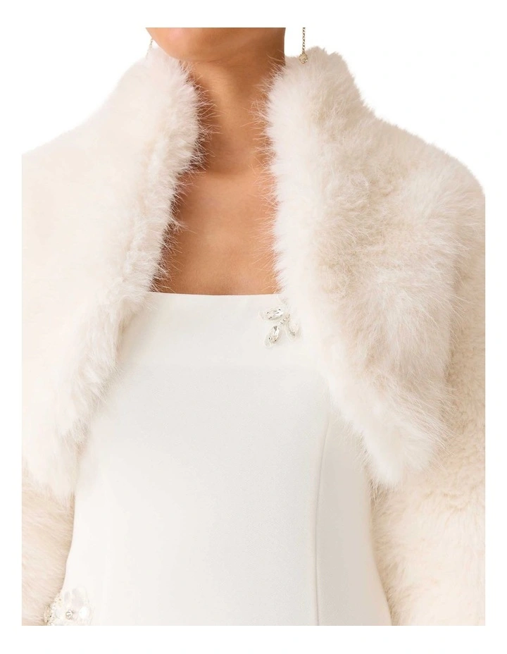 Lucyna Faux Fur Cropped Jacket in White image 6