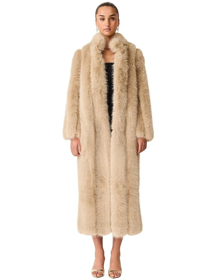 Faux Fur Maxi Coat in Beige image 1