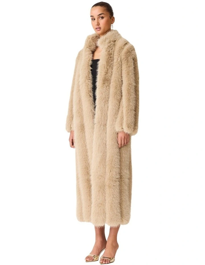 Faux Fur Maxi Coat in Beige image 4