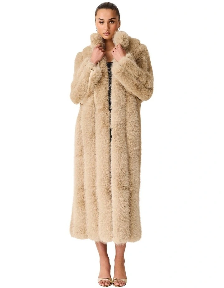 Faux Fur Maxi Coat in Beige image 5