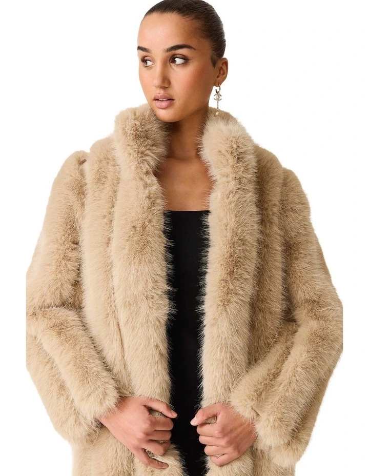Faux Fur Maxi Coat in Beige image 6