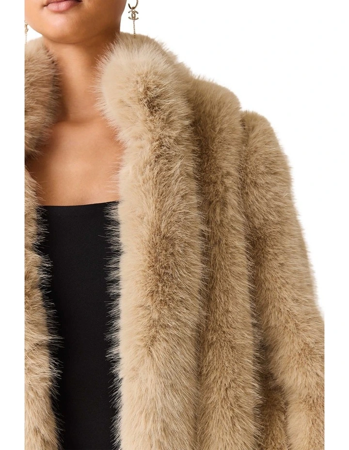 Faux Fur Maxi Coat in Beige image 7