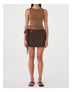 Lucia Tie Mini Skirt in Espresso