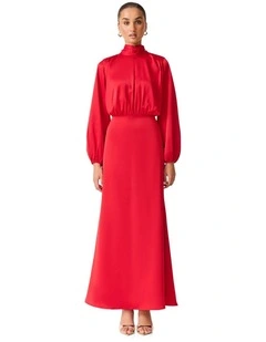 Jacinta Long Sleeve Gown in Red