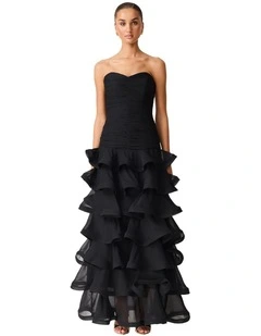 Evelin Tiered Gown in Black