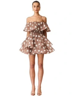 Sola Polka Dot Mini Dress in Brown