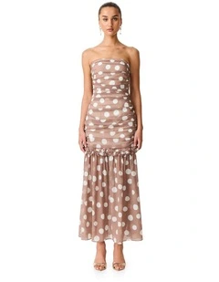 Sola Polka Dot Strapless Gown in Brown