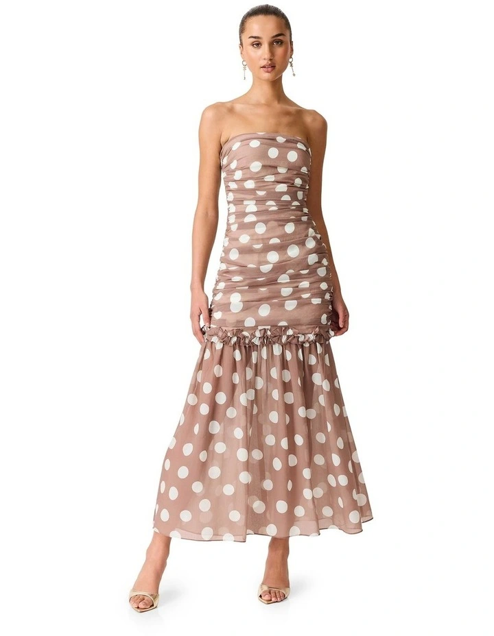 Sola Polka Dot Strapless Gown in Brown image 4
