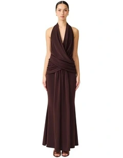 Simone Cowl Neck Gown in Brown